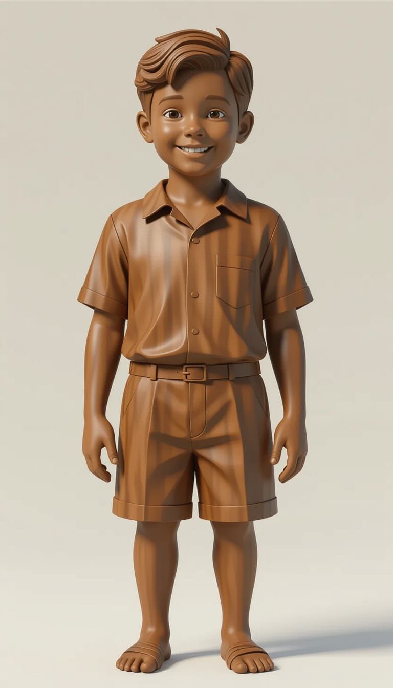 Hyperrealistic Wood Carving of a Young Boy