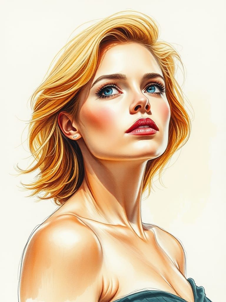 Statuesque Woman's Portrait in Graphite and Colored Pencil