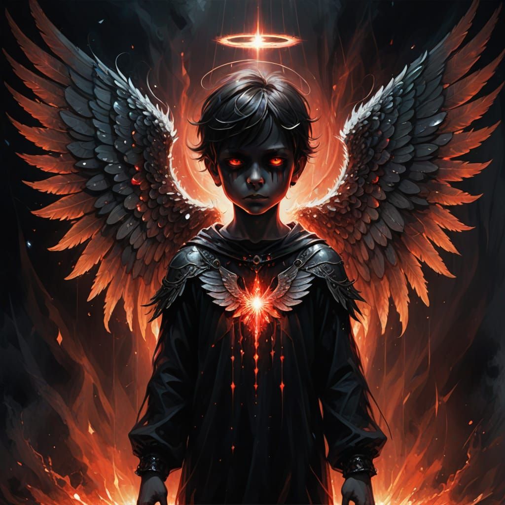 Sinister Angel Child with Ominous Red Glow