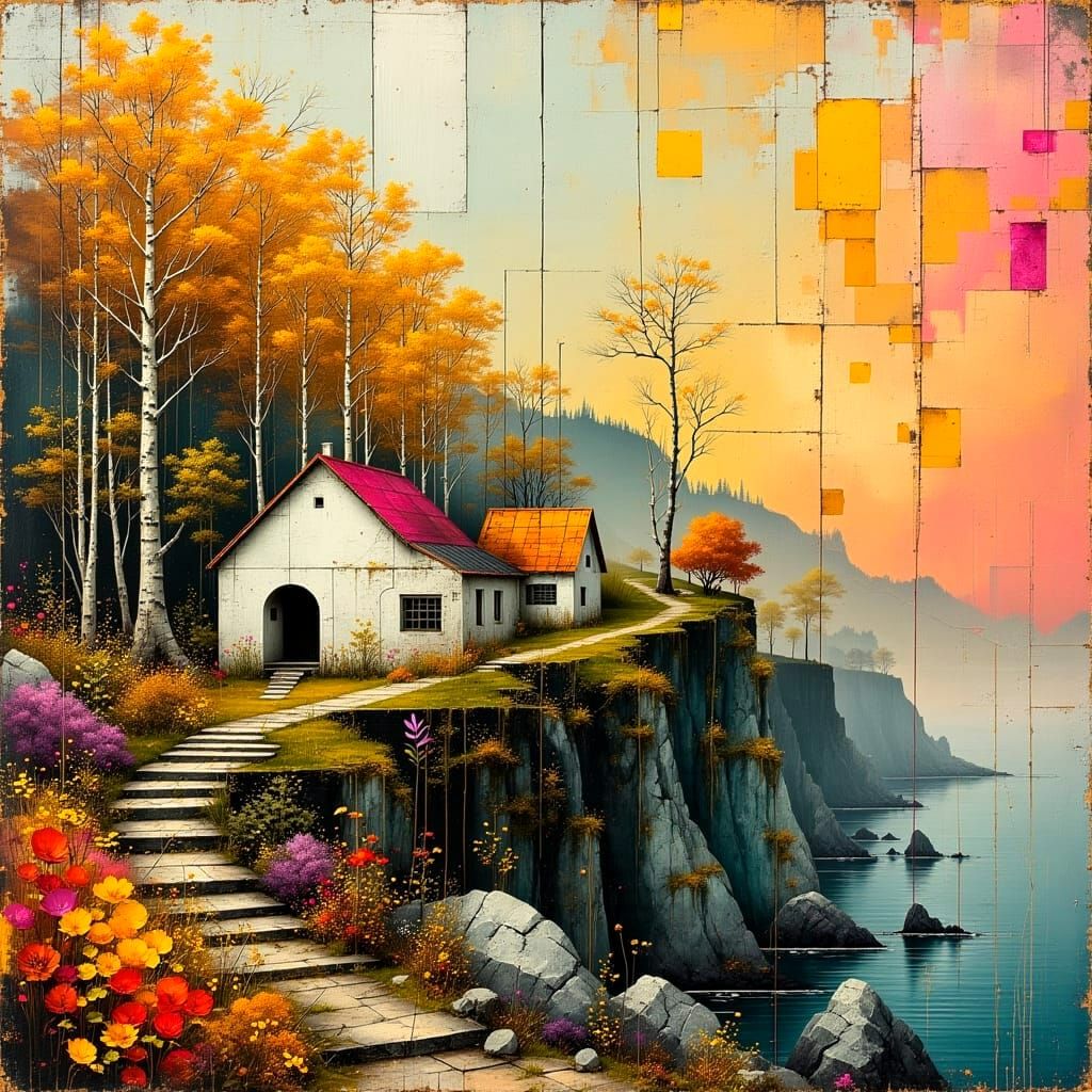 Whimsical Autumn Villages Amidst Ocean Cliffs
