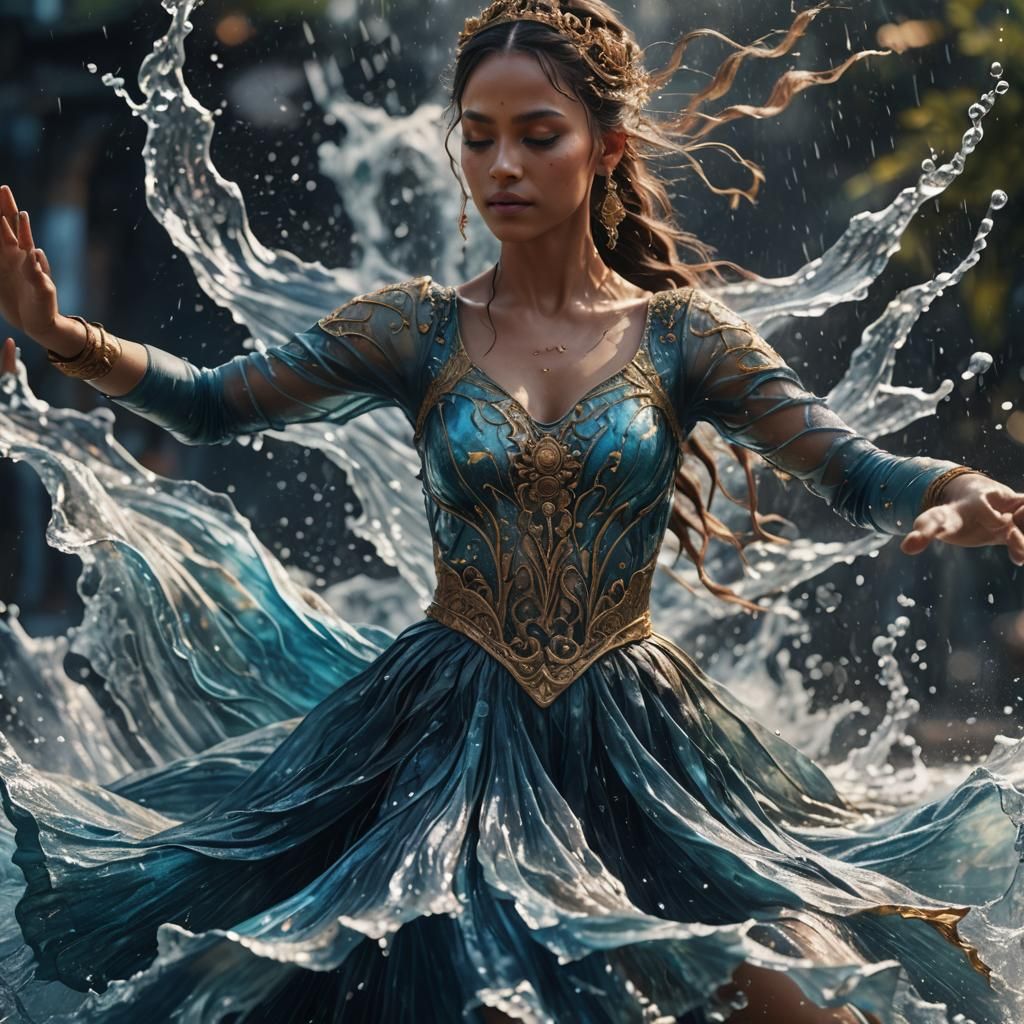 Water Dancer in Long Dress: Fantasy Concept Art
