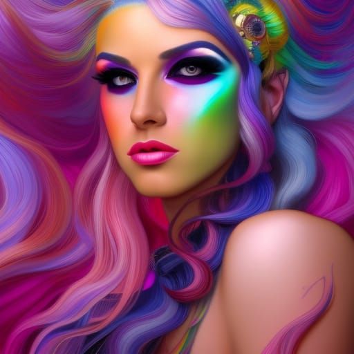 Rainbow Drag Queen Portrait in Hyperdetailed Digital Art