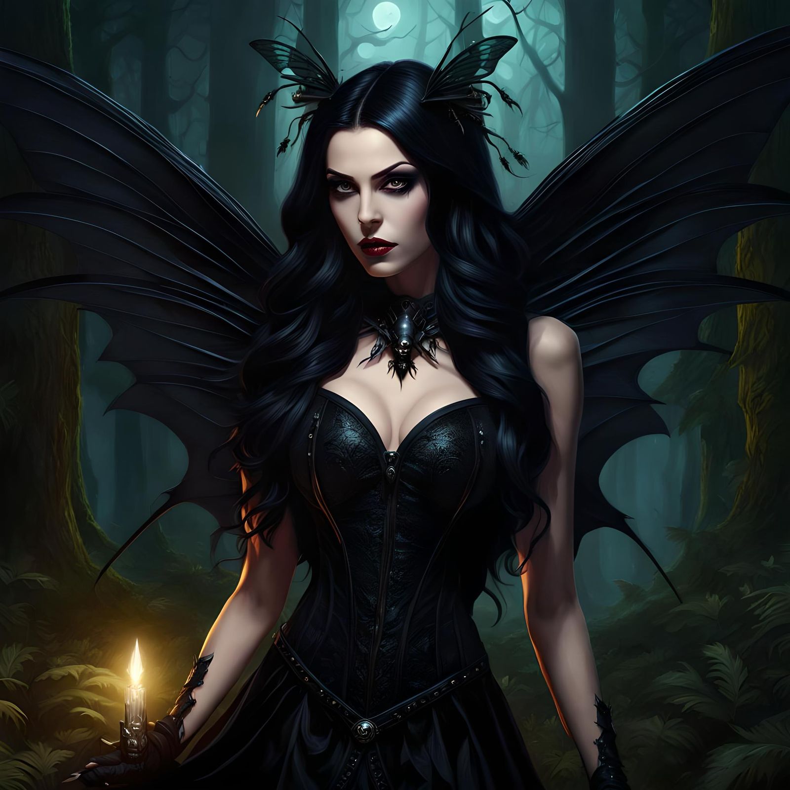 Gothic Fairy in Sinister Forest, Digital Art