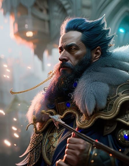 Detailed Wizard Portrait with Glowing Staff