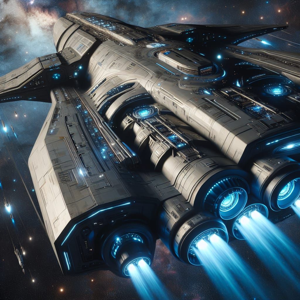 Futuristic Space Battleship Voyage Through the Cosmos