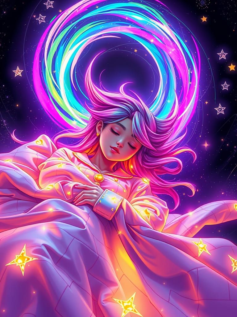 Dreaming Asian Goddess in Cosmic Heavens