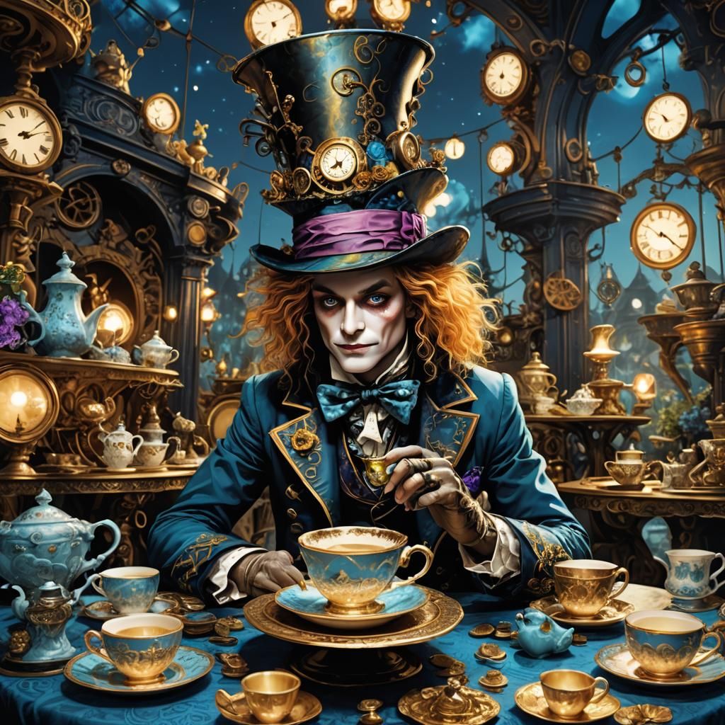 Mad Hatter's Moonlit Tea Party: Fantasy Concept Art