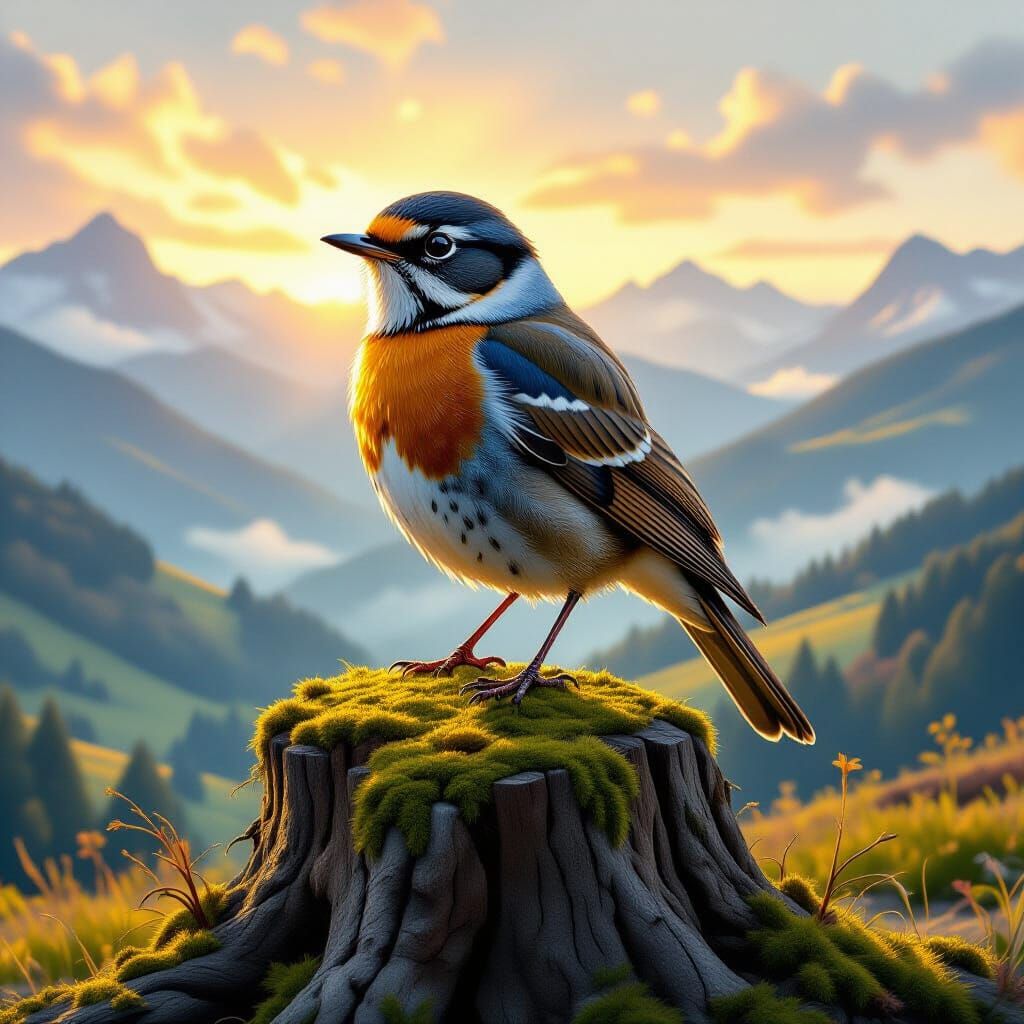 Proud Robin in Detailed Feathers, Breathtaking Landscape