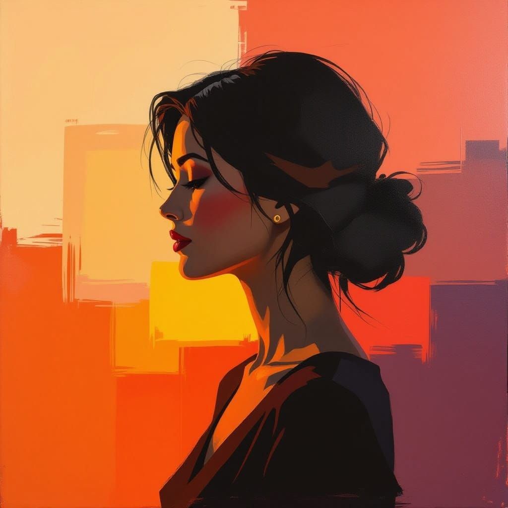 Silhouette Portrait with Impasto Brushstrokes and Universes