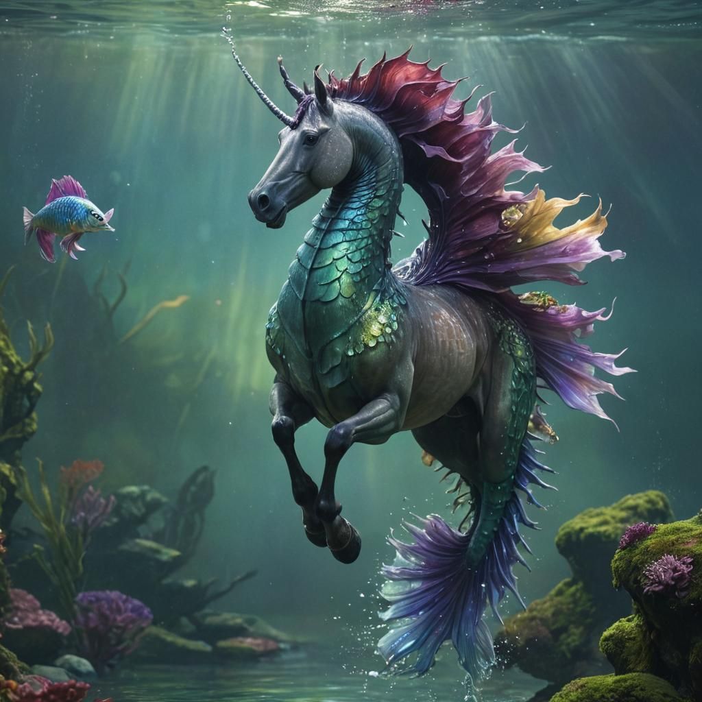 Horse-Headed Hippocampus Concept Art in Marine Colors