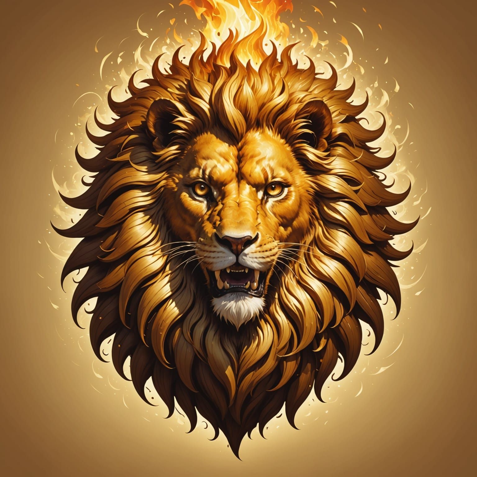 Golden Lionhead Logo in Fiery Flames