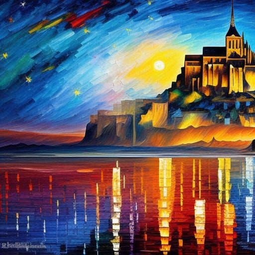 Mont-Saint-Michel: Mystical Starry Night, Oil Painting