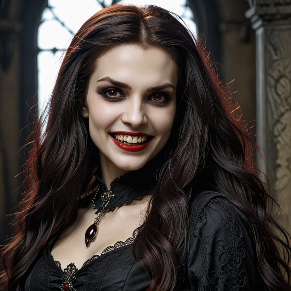 Gothic Vampire Woman in Carmine and Black