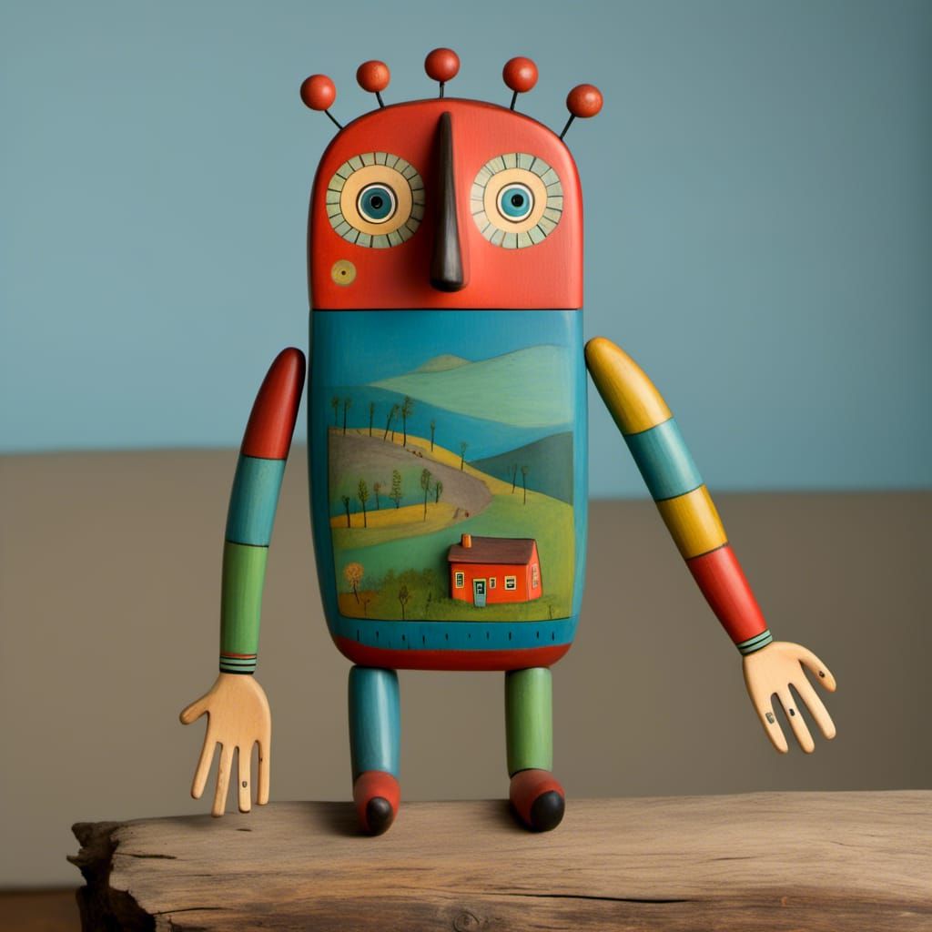 Whimsical Wooden World in Hand: Colorful Toy Art