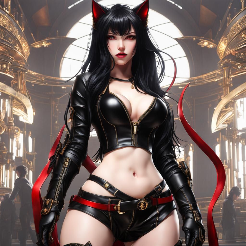 ((Masterpiece)) (Beautiful cat girl, wet pale white skin, lo...