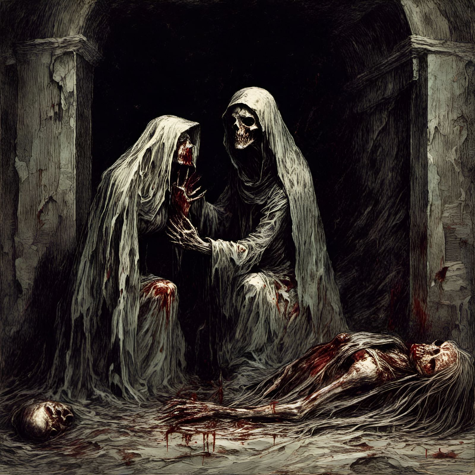 Zombie Nun in Crypt, Creepy Magazine Style