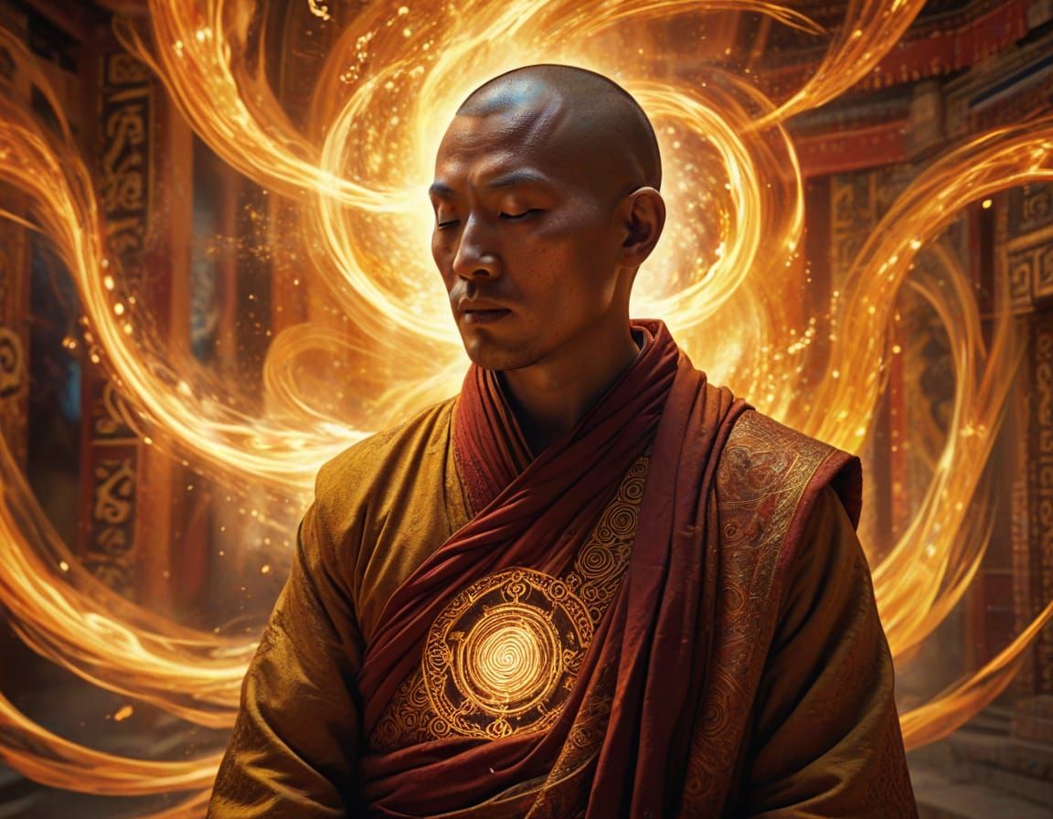 Mystical Monk in Tibet: Vibrant Digital Art