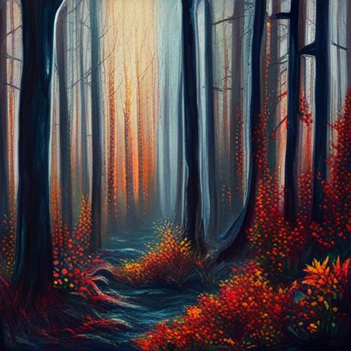 Spooky Forest Abstract Art in Complementary Colors