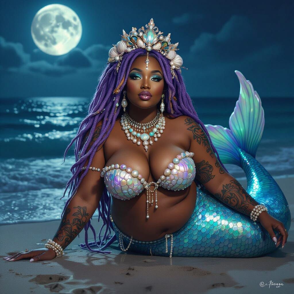Curvaceous Mermaid Portrait with Pearl Adornments