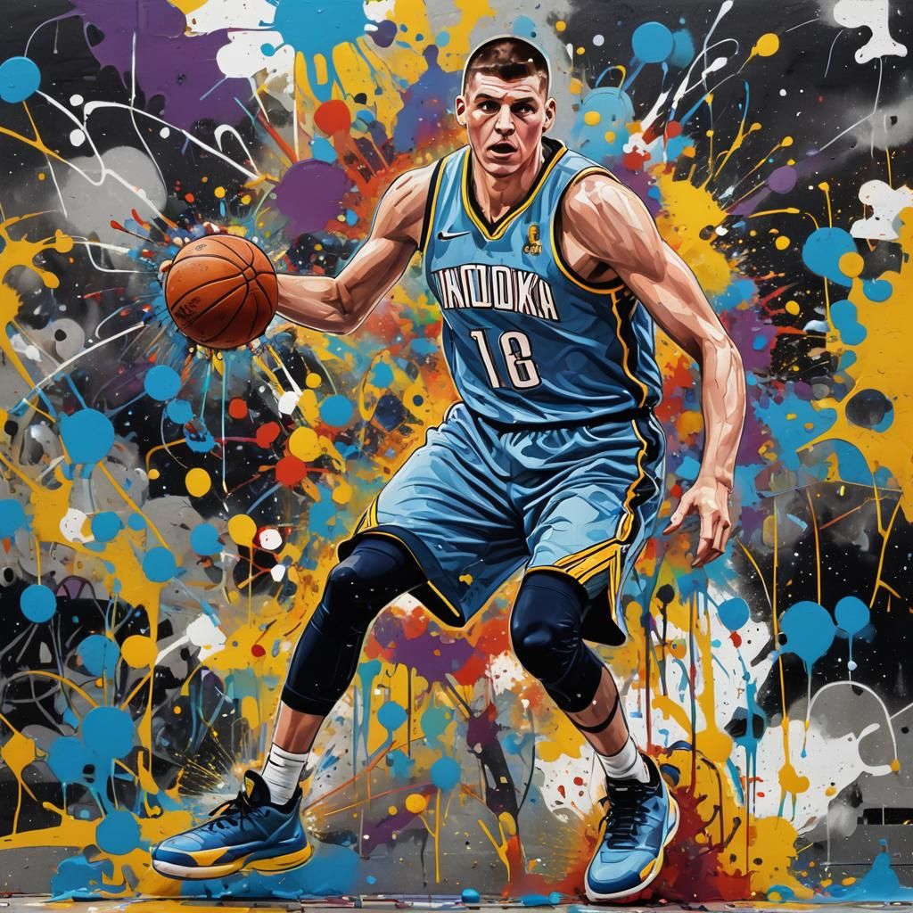 Nikola Jokic 3-Point Shot in Graffiti Art