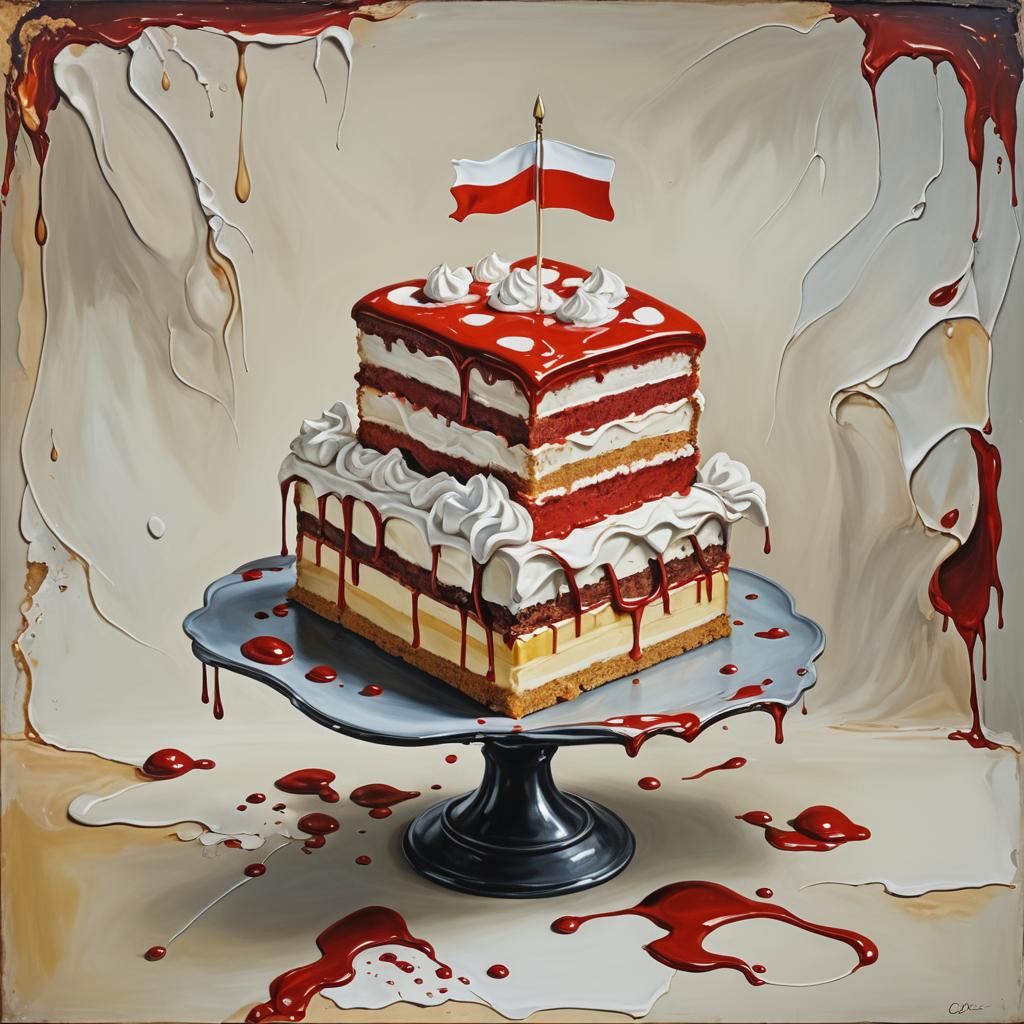 Surreal Melting Cake: Austrian Flag in Dali Style