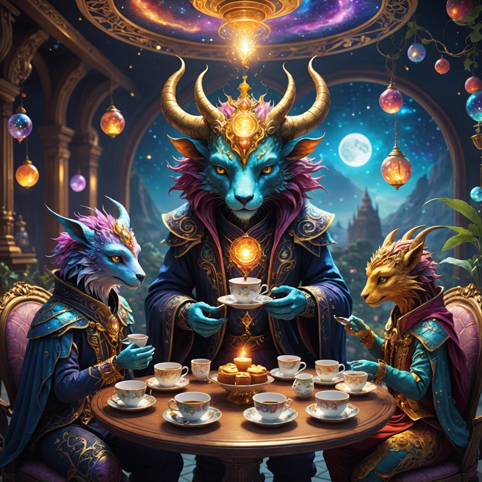 Cosmic Creature's Dreamy Tea Party in Vivid Colors