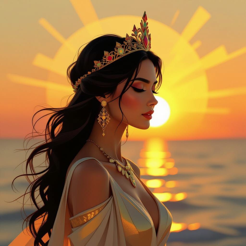 Eastern Goddess of Morning Light in Neo-Cubist Style