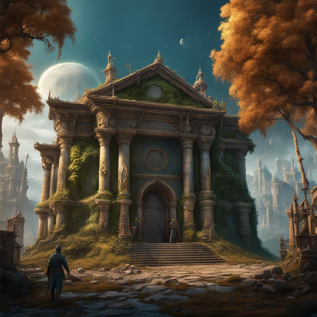 Wood Elves Guarding Ancient Bank in Detailed Painting