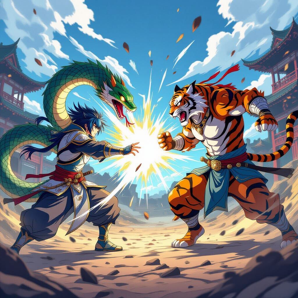 Anime Warriors Serpent vs Tiger Epic Battle