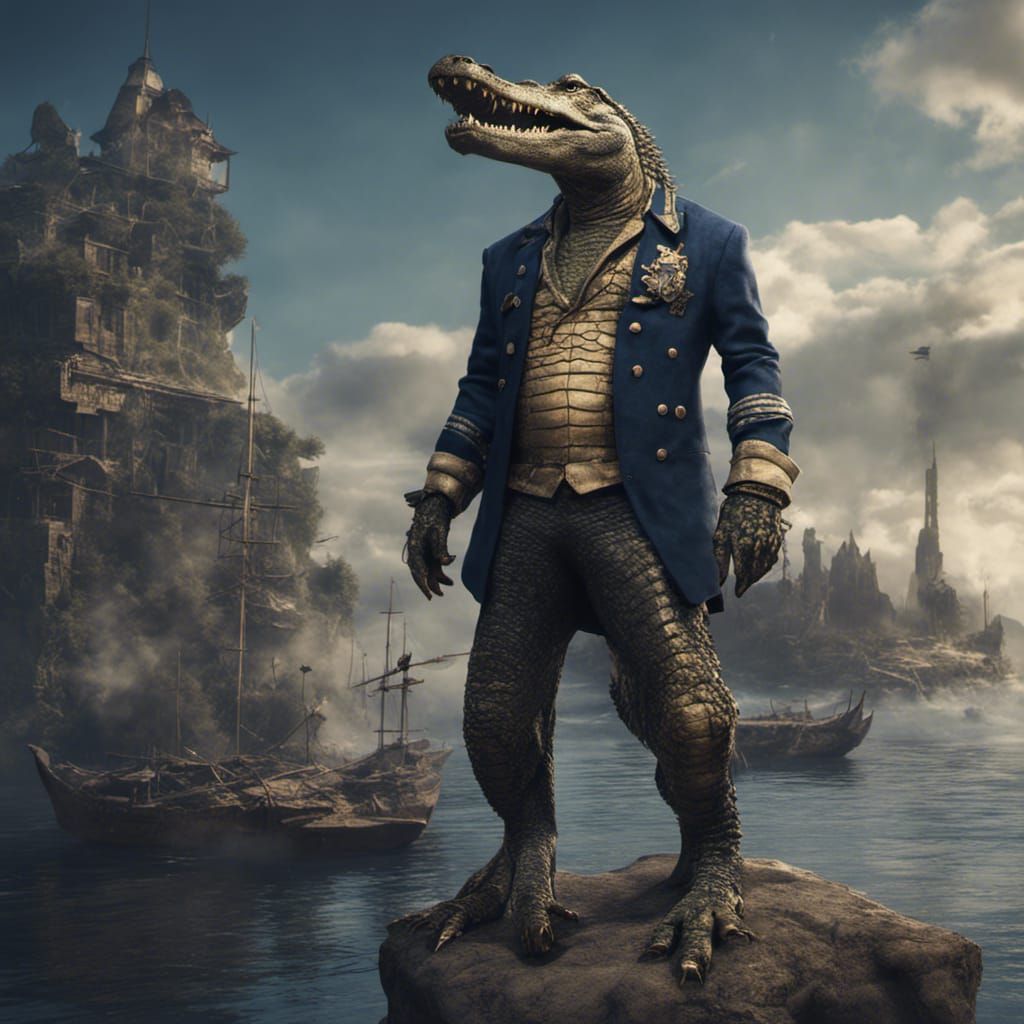 Navy Crocodile Commander: Detailed Fantasy Concept Art