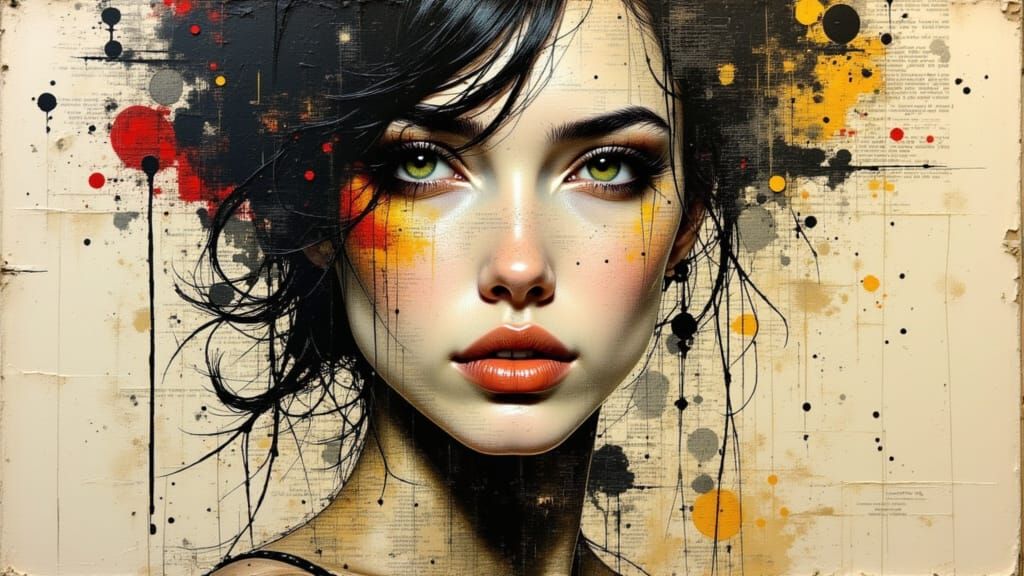 Split Image: Abstract Portrait in Acrylics and Collage