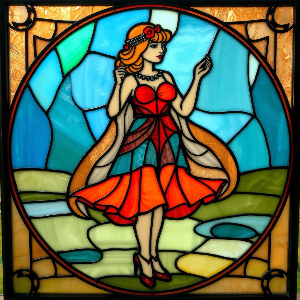 Stained Glass Mud Flap Girl Art