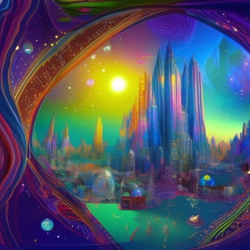 Magical City Inside Shining Crystal, Astral Illustration