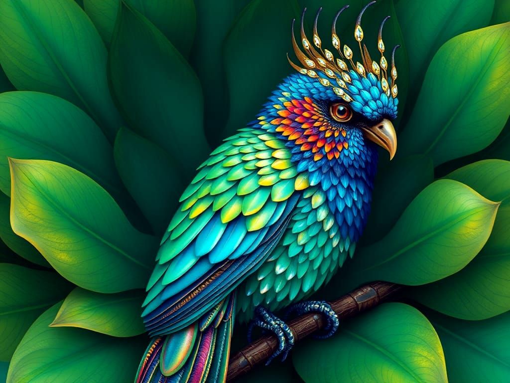 Exotic Bird in Vibrant, Dreamlike Illustration Style