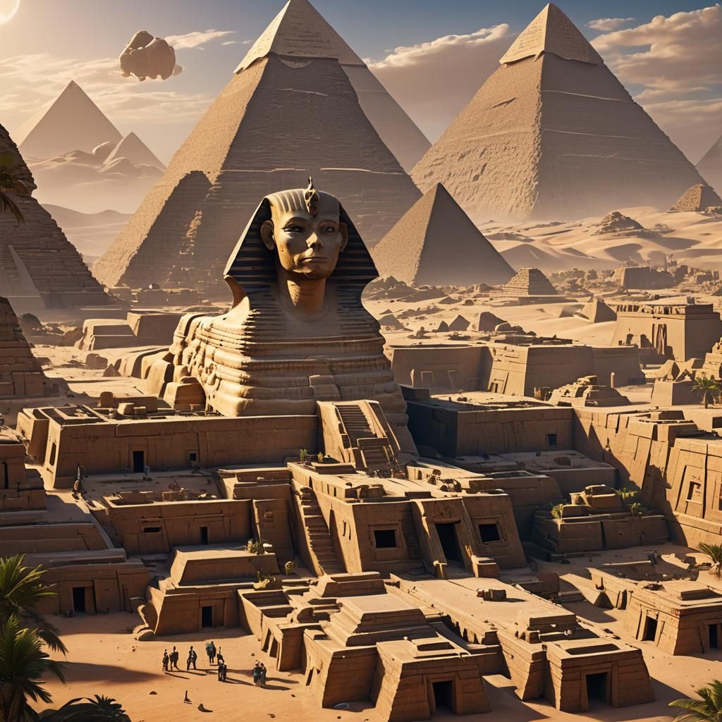 Egyptian Pyramids and Sphinx with Mandala Art