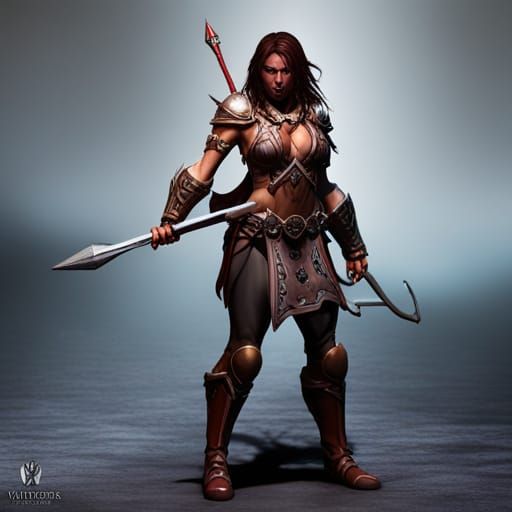 Hyperdetailed Female Warrior in Dark Fantasy Style