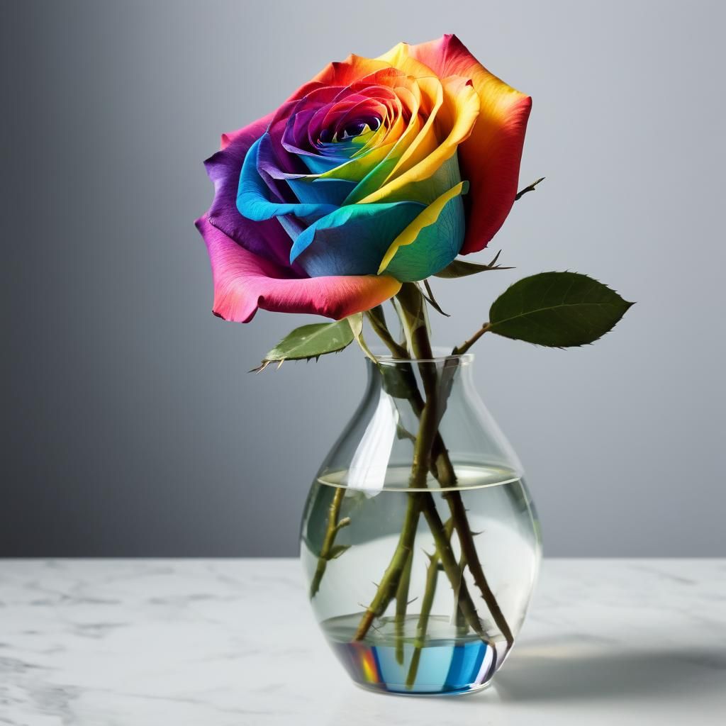 Rainbow Rose in Vase: A Colorful Display