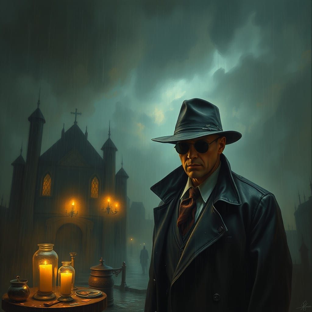 Epic Cinematic Suspicious Figure in Dramatic Weather Landsca...