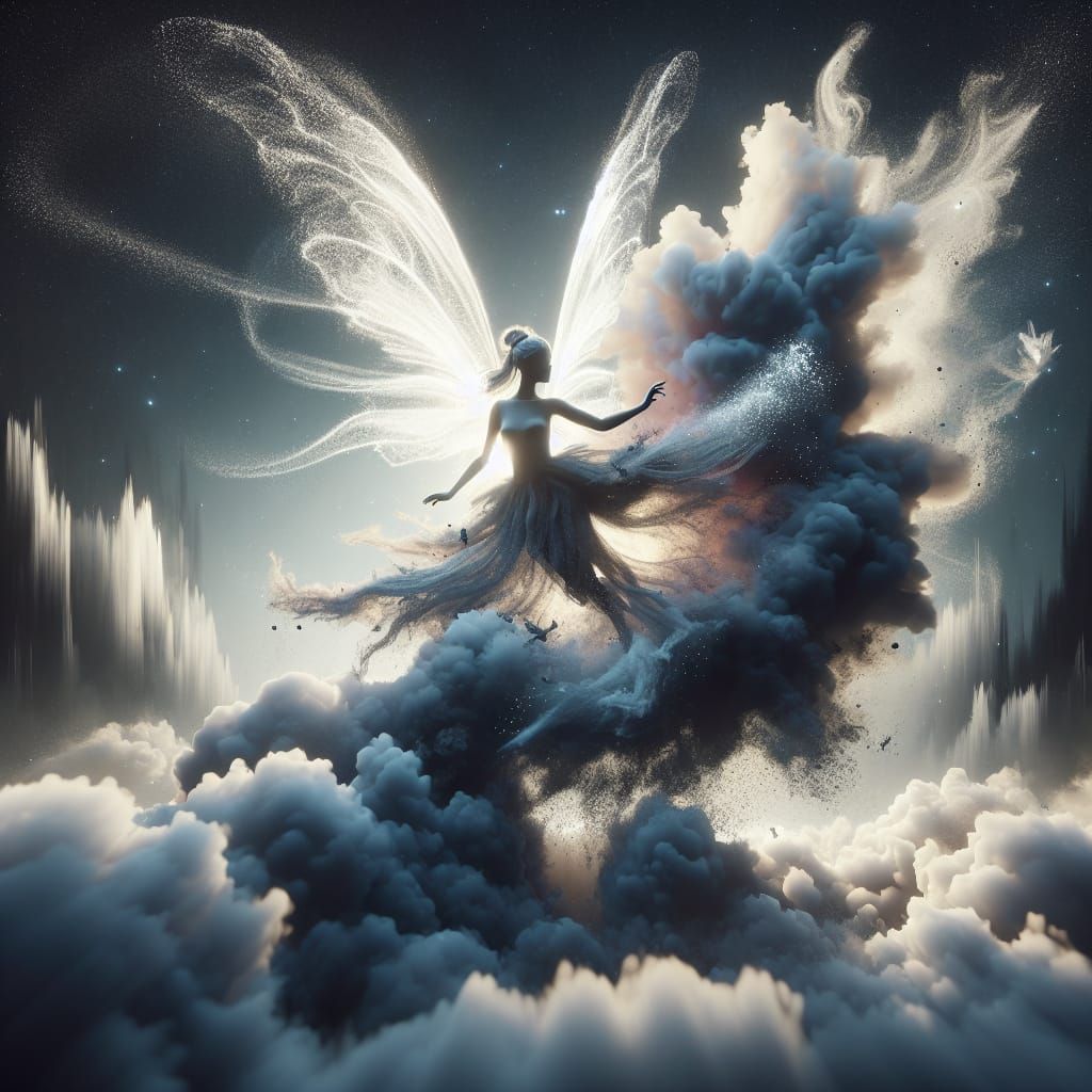 Radiant Fairy Emerges from Cloud, Digital Illustration
