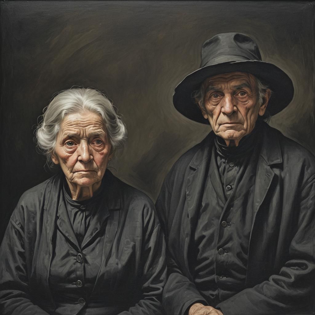 Elderly Couple in Dark, Goya-esque Photorealism