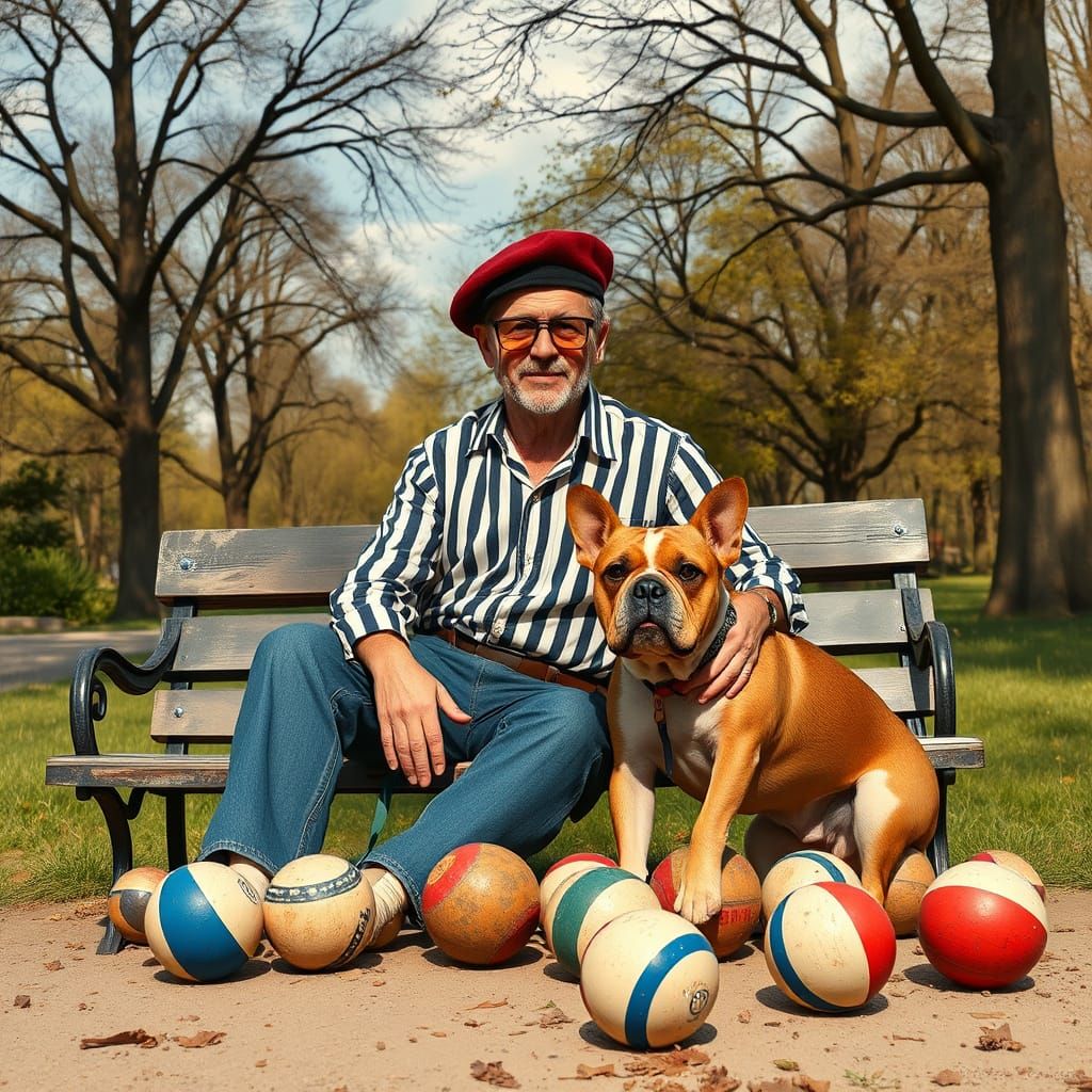 Petanque Game in Bois de Boulogne, Photorealistic Comic Art