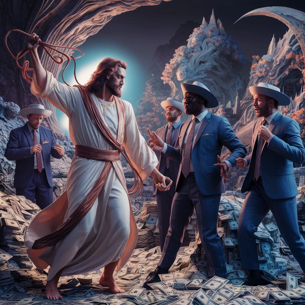 90s Jesus Confronts Modern Preachers in Digital Painting