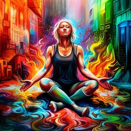 Meditating Woman in Graffiti Art Style