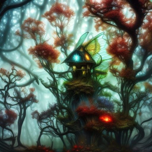 Witch and Fairy by Fire in Rococo-Horrorcore Style