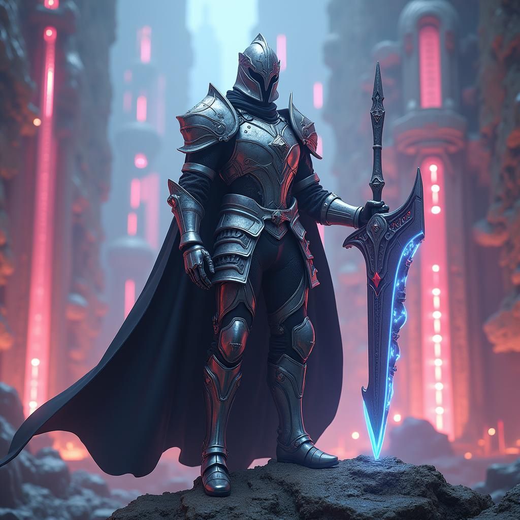 Futuristic Knight with Energy Sword, Photorealistic Style