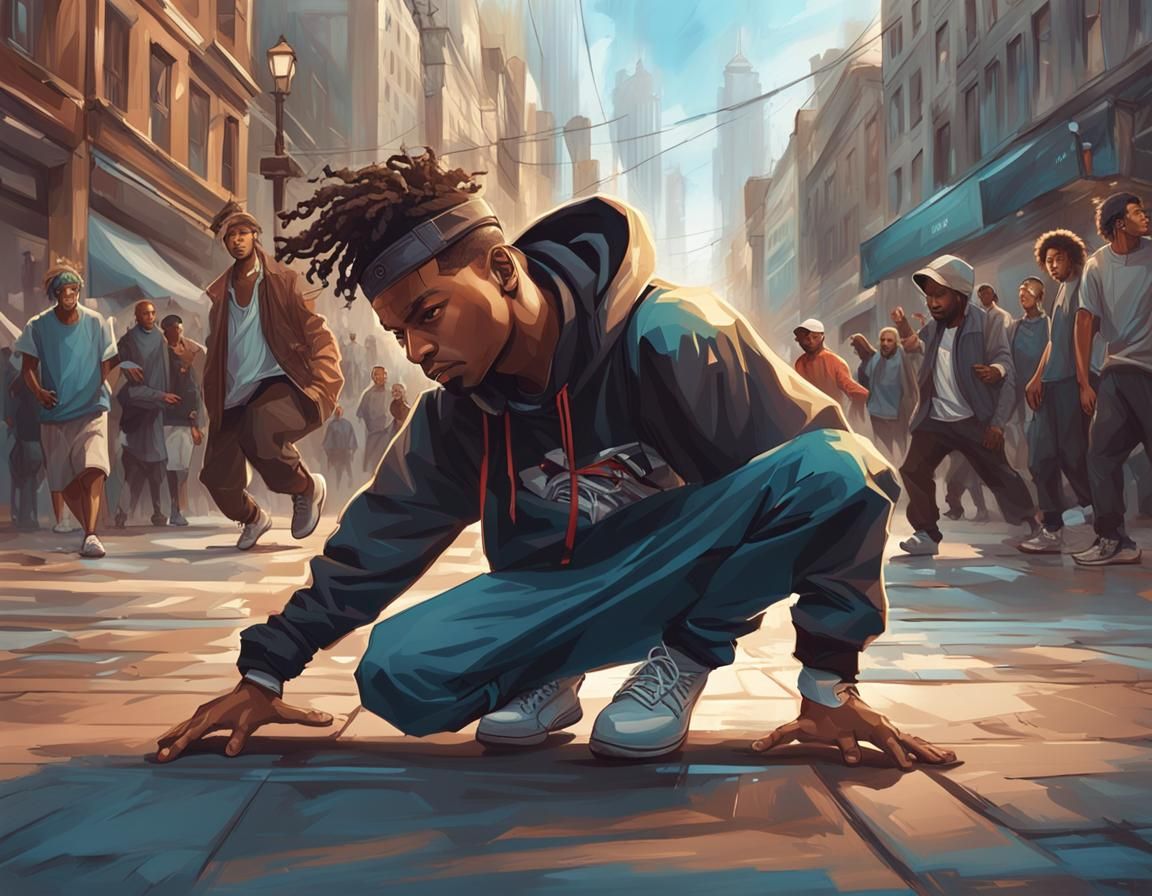 Dynamic Breakdancing Scene in Art Nouveau Style