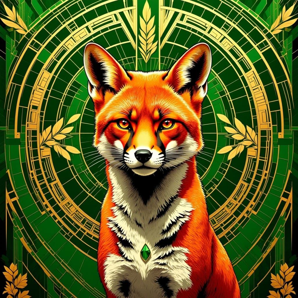 <lora:Native Art Deco:1.0>  Art Deco stylized poster of a fo...