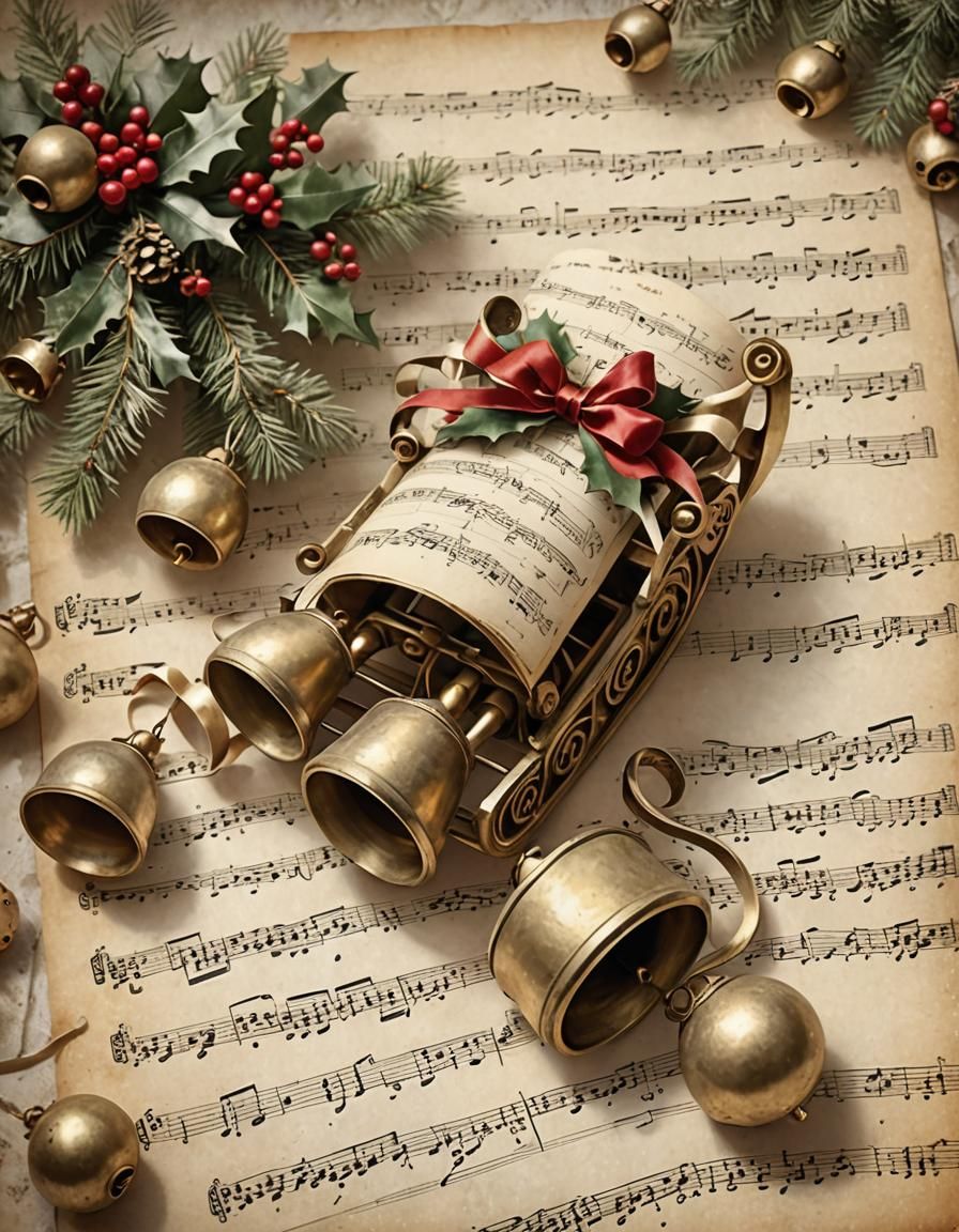 Christmas Sheet Music Sleigh Ride in Kinkade Style