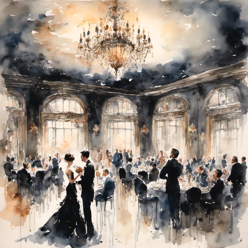 Elegant Black Debutante Ball Scene in Watercolor