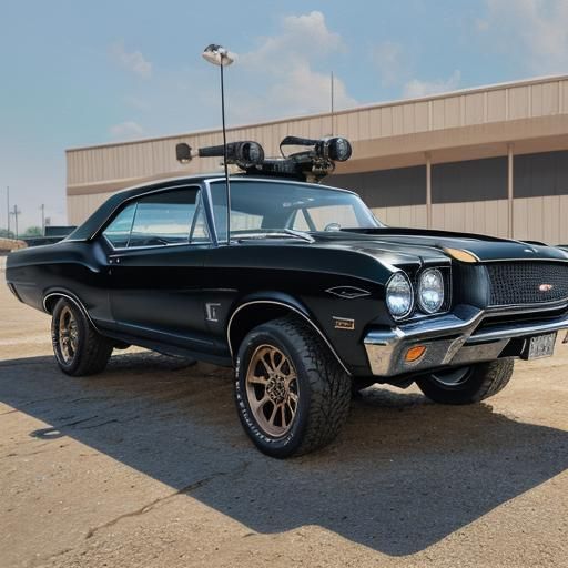 Armored Ford Torino with Guns in Gouache Style